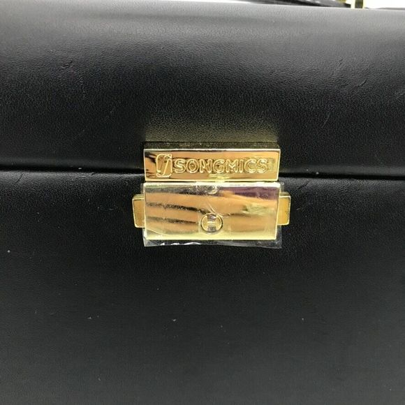 Songmics Leather Travel 3 Tier Fold Out Locking Jewelry Box Mirror & Handle Blk - Picture 13 of 16